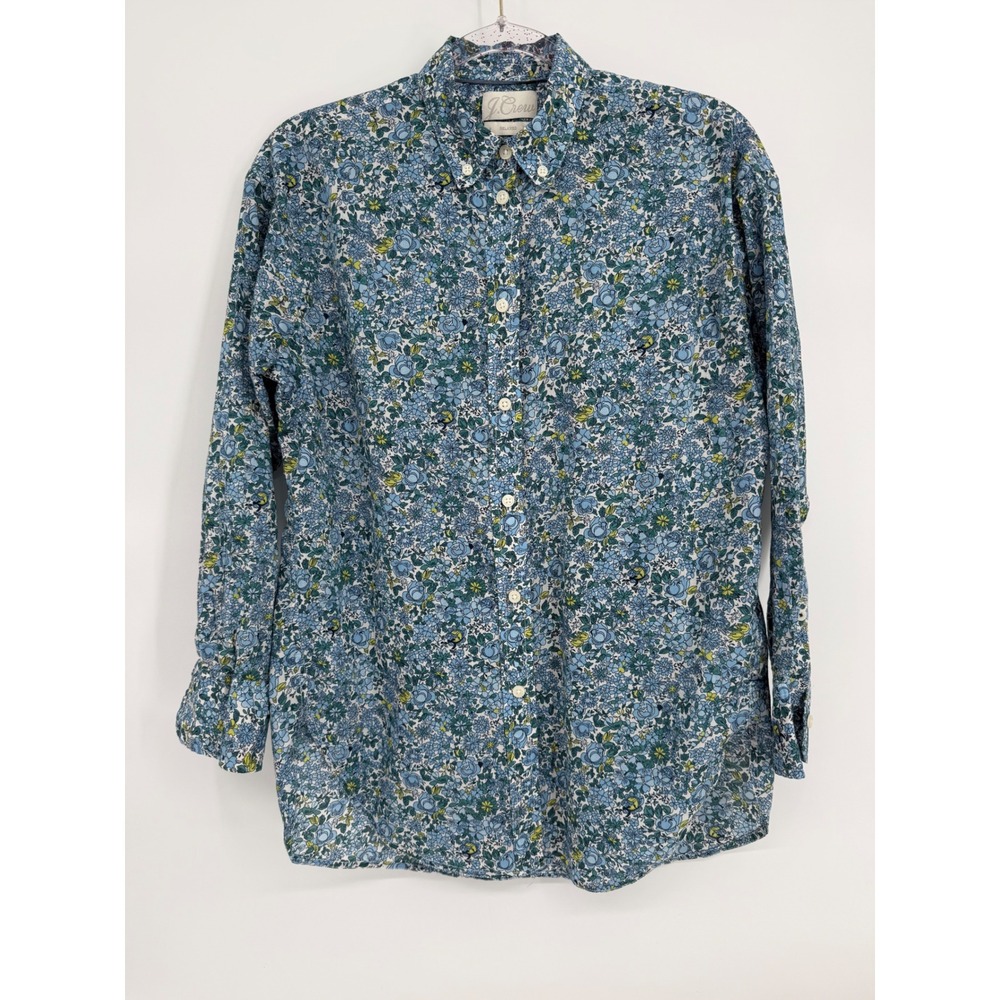 J.Crew Re-Imagined Relaxed Fit Floral Button Down Shirt Blue Green Womens Sz 4